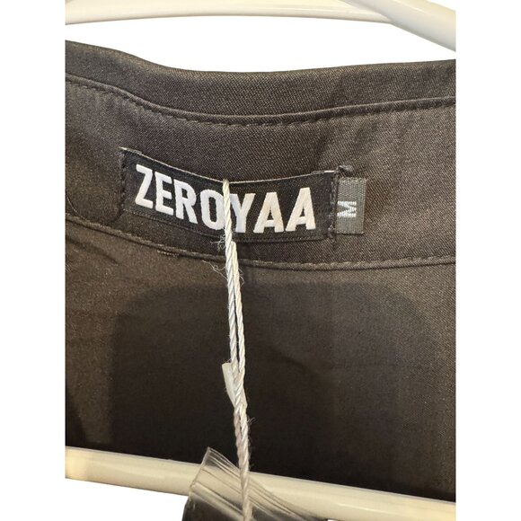 Zeroyaa Mens Black & Yellow Floral Dress Shirt Size M - Picture 3 of 4